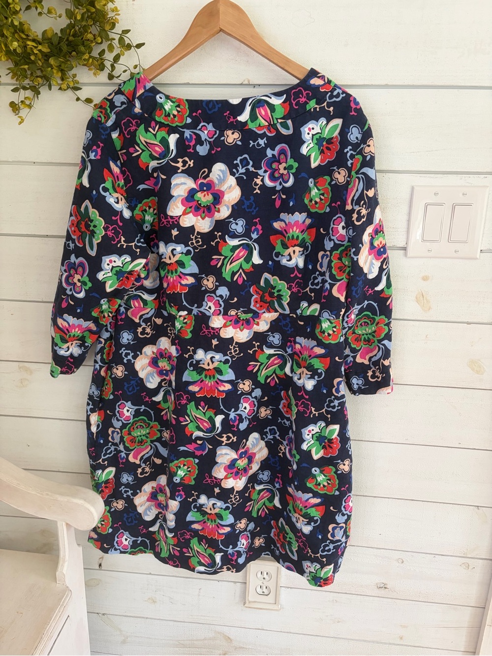 Boden Linen Dress Floral 100% Linen 3/4 Sleeve Blue Coastal Vacation Print - Picture 6 of 8